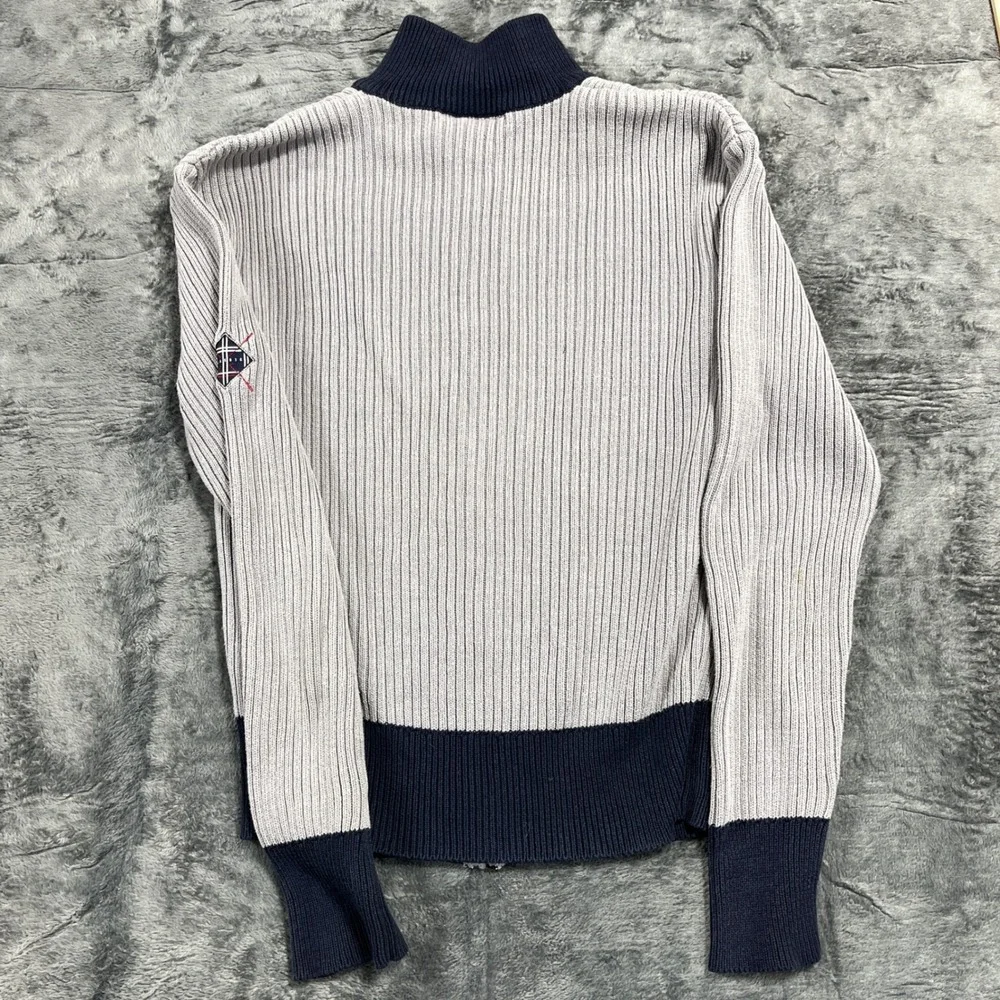 Reebok Classic Mens‎ Gray Navy Blue Ribbed Quarter Zip Sweater  Medium